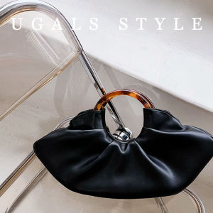 Ugals2023 French Style Fairy Retro Pleated Large Capacity Cloud Dumpling Bag Croissant Hand-Held Tote