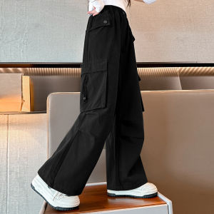 Girls Casual Wide Leg Pants Spring Autumn Fashion Childrens Workwear Trousers High Waist Long Pants Breathable Comfortable