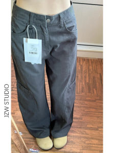 Quần Ống Rộng Màu Xám Phong Cách Mỹ Cho Nữ Mùa Thu Mới Cỡ Nhỏ Cạp Cao Rộng Rãi Quần Dài Ống Đứng Quần Dài