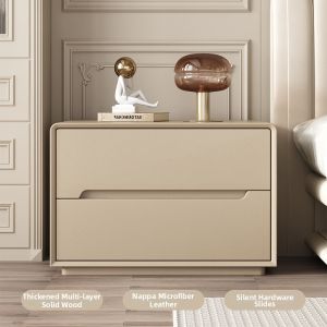 SAMEDREAM | Minimalist Modern Creamy Luxurious Nightstand Storage Cabinet Solid Wood