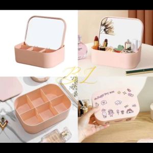 JOL-FASHION Korean Style Cosmetic Mirror Jewelry Box Storage Box Fashion Necklace Bracelet Holder Large Capacity Make Up Box Stationery Storage Box Multi Grid Ring Case Desktop Storage Box Jewelry Organizer