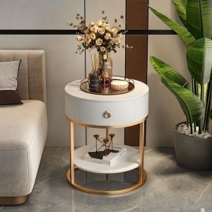 Minimalist Accessible Luxury Sofa Drawer Side Table Living Room Balcony Stone Plate Small Coffee Table Modern Household Creative round Corner Table