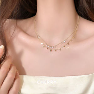 Double Layered Zirconia Necklace for Women Elegant Minimalist Fashion Jewelry Clavicle Chain Accessory Alloy/Dipped Silver/Gold