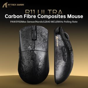 ATTACK SHARK | ATTACK SHARK R11 ULTRA  Wireless 8K PAW3950MAX Gaming Carbon Fiber MouseTri-Mode Wired/Wireless/Bluetooth49g Ultra-Lightweight