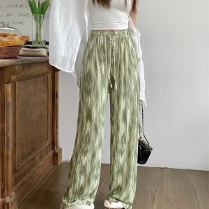 Quần Ống Rộng Thắt Nơ Phong Cách Hàn Quốc Mùa Hè Cho Nữ Quần Dài Ống Rộng Quần Dài Thường Ngày Cạp Cao Họa Tiết Sọc