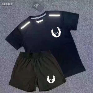 Oregon Reflective Black Quick Dry Short Sleeve Running Sports T-Shirt round Neck Set Athletic Training Fitness Quarter Pants