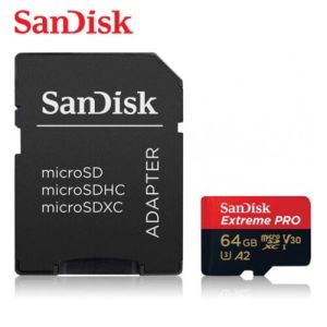 SanDisk Extreme PRO 64GB MicroSDXC SDSQXCU C10U3V304K A2 UHS-I Memory Card with Adapter