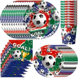 60Pcs Football Disposable Tableware Set Paper Cups Plates Napkins Kit for Kids Soccer Theme Birthday Party Decorations Supplies