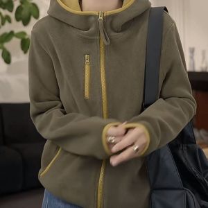 SUOSHE | Áo Khoác Len Có Mũ Dày Oversized
