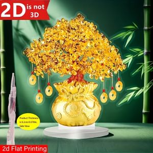 6in 2D Acrylic Fortune Tree Office Desk Decor Attracting Wealth Home Decor Figurine Prosperity Financial Success Money arrives