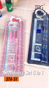 TRG Stationery Pencil Eraser Ruler Sharpener Set 5 in 1 STA-51 - Set Alat Tulis Pensil Penghapus Penggaris Rautan TRG