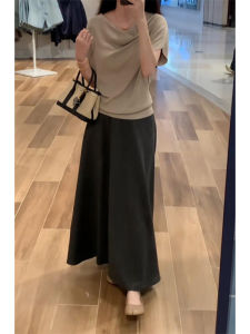 YUEZHONGWEI | Loose Knitted Short Sleeve Shoulder Bared T Shirt Womens Summer Fashion French Style Casual Comfortable Breathable Top