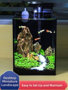 Sunsun | Mini White Glass Desktop Aquarium with Complete Scenery