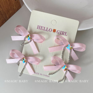 Romantic Sweetheart Pink Fairy Tale Small Size Rhinestone Butterfly Knot Hair Clip Girls Cute Princess Children Stylish Clip