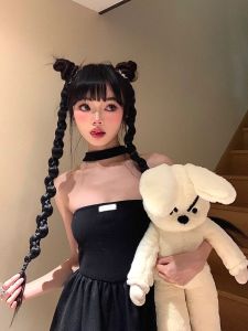 Cool Girl Long Braid Fake Hair Ponytail Punching Noodles Spicy Girl Bubble Braid Wig High Temperature Silk Hair Extensions