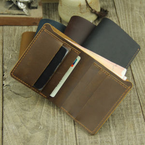 Handmade Top Layer Cowhide Leather Wallet Vertical Six Slot Large Capacity Money Clip for Men Retro Style Solid Color Pure Leather