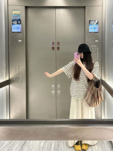 Loose Striped Short Sleeve T-Shirt Women Summer New Lazy Style round Neck Top Simple Relaxing Feeling Versatile Casual Shirt