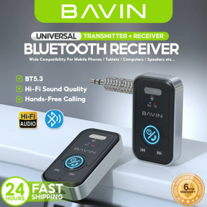 BAVIN AUX69 Hi-Fi Bluetooth 5.3 Wireless Audio Receiver Adapter w/ Built in Mic & 3.5mm AUX Jack for Car & Home Audio