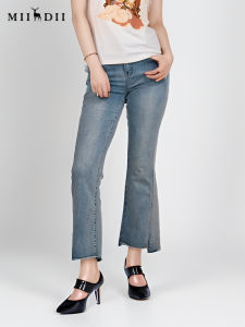 Light Wash Womens Bell Bottom Jeans Versatile Slim Fit Micro Flared Denim Pants Nine-Tenths Summer Cotton Stretch Fabric