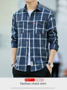 2025 New Mens Shirt Winter Trendy Loose Plaid Long Sleeve Autumn Winter High End Casual Coat Standard Fit Youthful Polyester Fiber