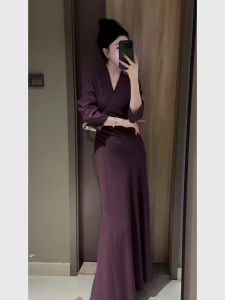 QFN | Vintage French Style Elegant Lady Purple Dress Slimming Waist