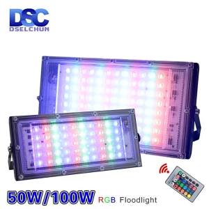 DSELCHUN | 50W 100W RGB FloodLight AC220V Outdoor Lighting Flood Light Lamp Waterproof Reflector Led Rgb Spotlight with Remote