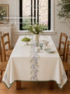HOUGOUXIANG | Khăn Trải Bàn Hình Chữ Nhật Chống Thấm Nước Chịu Nhiệt Không Cần Giặt Phong Cách Cổ Điển Pháp