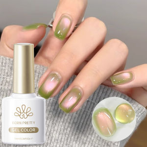 BORN PRETTY 10ml Guava Color Pink Light Cat Magnetic Gel Sparkling Green Glass Bead Soak Off UV Gel Manicure Nail Art Varnish