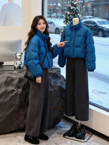 XUECAIQI | Youthful Klein Blue Short Padded Jacket and Plaid Pants Set
