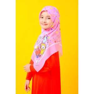 VOAL SEGIEMPAT PRINTING ANAK BT21 FULL COLOUR / HIJAB ANAK KARAKTER / VOAL ANAK / JILBAB ANAK