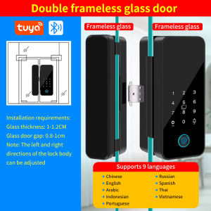 Tuya App Biometric Fingerprint Glass Door Lock Office Electronic Smart Card Lock with Remote Control Wifi Gateway Key function