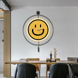 Simple Modern round Metal Wall Clock Creative Smile Face Restaurant Home Decor Clocks Battery Powered