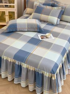 Pure Cotton Bed Skirt Single Piece Double Full Cotton Brushed Bed Cover with Skirt Edge Bed Sheet Duvet Cover Apron Three Four Piece Set