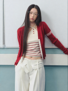 La lune Du ciel | Áo Vest Knit Đính Sọc Vintage Thiết Kế Gọn Gàng