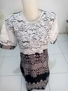 Batik Couple Kemeja Pria Lengan Pendek Dress Wanita Brokat mix Katun Anjani Bahan Polymicro Pesta