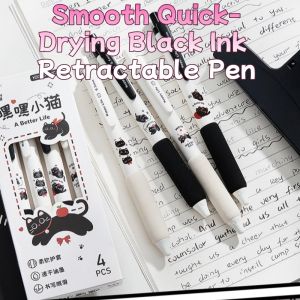 Smooth Quick-Drying Black Ink Retractable Pen Quiet ST Nib for Student Exam Practice Skip-Free School Supplies