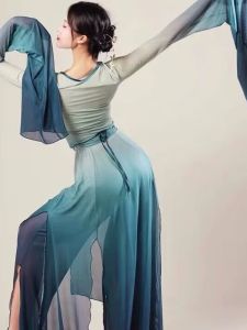 New Arrival Green Classical Dance Body Charm Gauze Clothes Female Gradient Color Change Long White Silk Sleeves Dancing Dress Fairy Flowing Chinese Classic Dance Tops