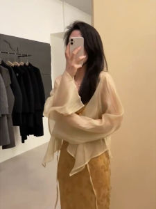 Elegant Lace-up Chiffon Sun Protection Clothing Womens Summer Dress Outerwear Shawl Cardigan Outwear Breathable Thin Blouse