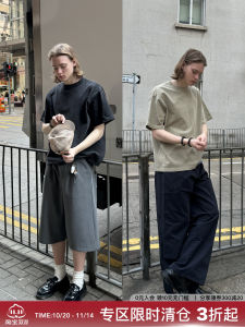 Heavyweight round Neck Short Sleeve T-Shirt Pure Color Dyeing Mens Casual Breathable Cotton Summer Fashion CountryMoment