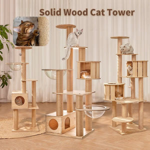 Luxury Large Cat House Solid Wood Hammock Condo Cat Tree Tower Bed Climbing Scratchers Board Sisal Cat Scraching Post