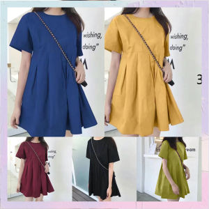 QDshop ชุดมินิเดรสสั้น สีพื้นไม่แต่งลาย แต่งผ้าริ้วๆ ดูคิ้วท์ๆ แมทช์ทุกสไตล์การแต่งตัว