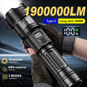 1900000LM Ultra Powerful Flashlight Type C Rechargeable Led Torch XHP50 Strong Light Flashlight Built-in Battery Camping Lantern