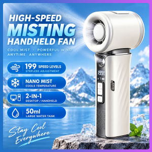 Mini Misting Handheld Fan Turbo Cold Wind Cooling Fan Nano Ultrasonic Spray Humidifier 4000mAh Type-C Rechargeable LED Display Portable Fan for Student Commute Outdoor Travel