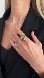 Ingemark Vintage Geometry Acrylic Rhinestone Ring for Women Exquisite Open Adjustable Metal Ring Aesthetic Couple Jewelry Gifts