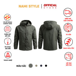 Áo khoác dù nam trơn NaMi Style có nón 2 lớp chống nước cao cấp chống gió chất dù-AK02
