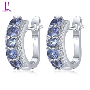 Lohaspie Jewelry Genuine 1.5 Carats Solid Sterling Silver 925 Clip Earring Original Natural Tanzanite Clip Earring Genuine Garnet Earrings Birthstone Earring For Women Jewelry