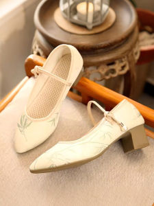 Beijing Ladies Embroidered Cloth Shoes Middle Heel Hanfu Style Pointed Toe Summer Elegant Lady One-Strap Traditional Chinese Shoes