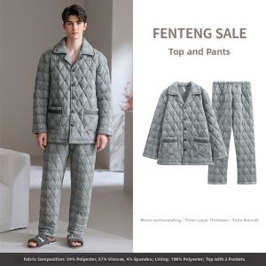 FENTENG | Mens Winter Flannel Warm Three-layer Padded Anti-static Home Wear