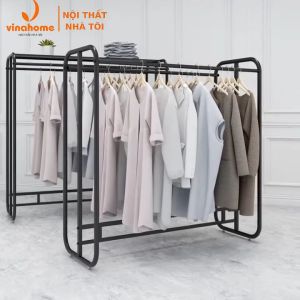 VNS-015 Sào Kệ Đôi Treo Đồ Quần Áo Giữa Shop. Giá Treo Váy Đầm 2 Bên. Sào Treo Có Kệ.