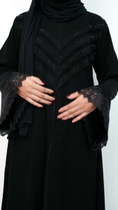 Abaya Nisrin Luxury Black Premium - Renda Halus & Detail Berkilau